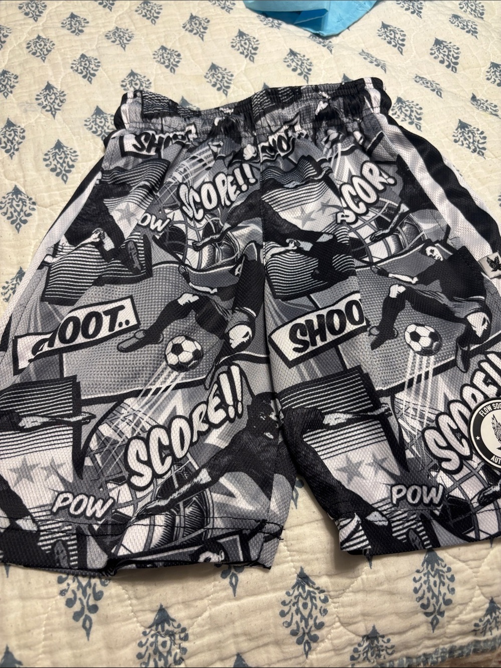 Kids Soccer Graphic Athletic Shorts - Black & White